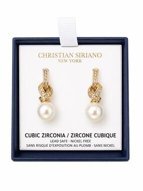 Christian Siriano Gold-Tone Knot Drop Earrings with Cream Pearls
